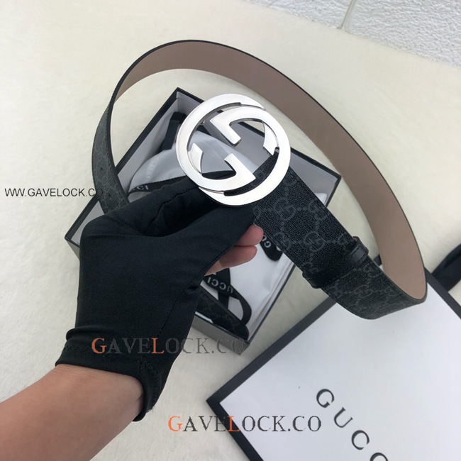 Gucci Leather Belt Classic Black PVC Monogram GG Buckle